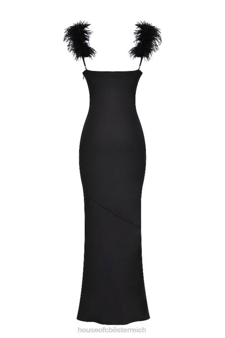 House of CB Kleidung Z26T299 Schwarzes Tabitha-Maxikleid aus Satin