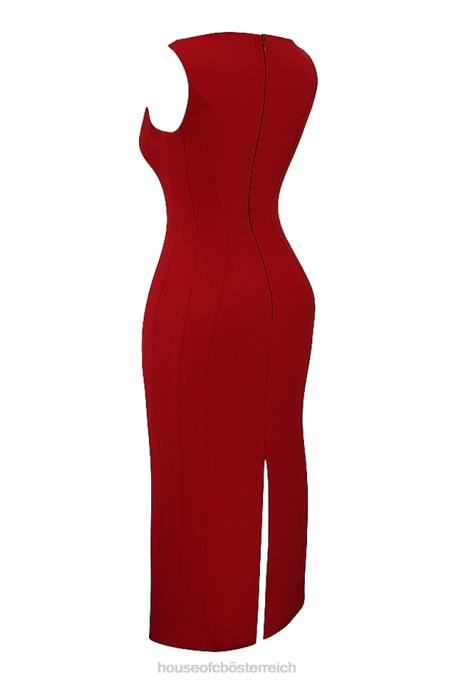 House of CB Kleidung Z26T303 Cece rotes Rose-Maxikleid mit tiefem Ausschnitt