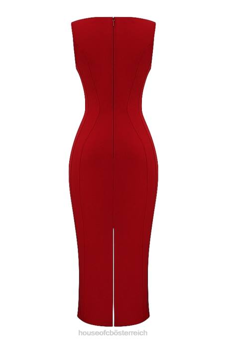 House of CB Kleidung Z26T303 Cece rotes Rose-Maxikleid mit tiefem Ausschnitt