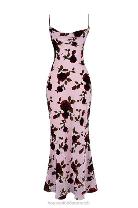 House of CB Kleidung Z26T305 Serena Pink Devore Maxikleid