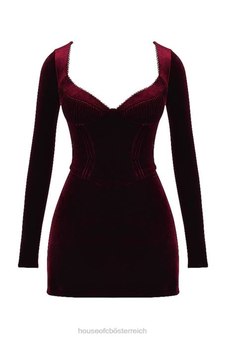 House of CB Kleidung Z26T309 Veronica Black Cherry Minikleid mit Biesen