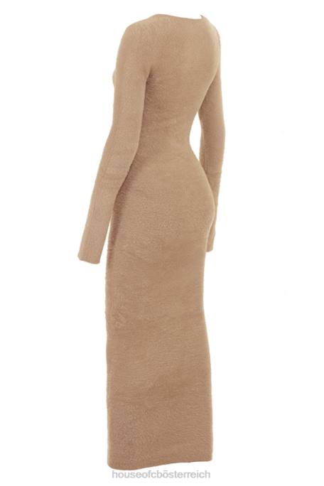 House of CB Kleidung Z26T312 Lucille Camel Fuzzy-Maxikleid