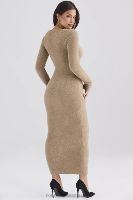 House of CB Kleidung Z26T312 Lucille Camel Fuzzy-Maxikleid