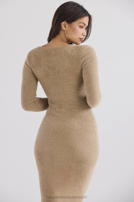 House of CB Kleidung Z26T312 Lucille Camel Fuzzy-Maxikleid