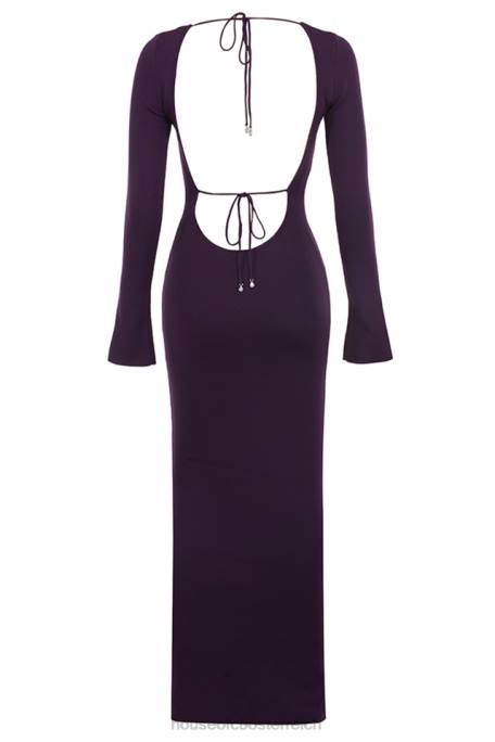 House of CB Kleidung Z26T318 Keana Grape Maxikleid aus Rippstrick