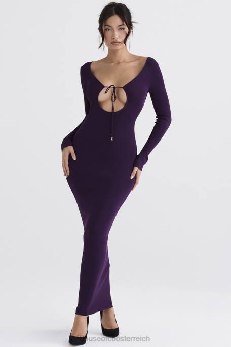 House of CB Kleidung Z26T318 Keana Grape Maxikleid aus Rippstrick