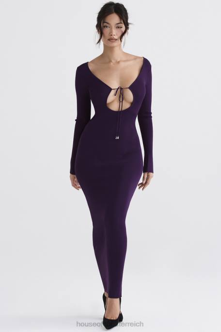 House of CB Kleidung Z26T318 Keana Grape Maxikleid aus Rippstrick