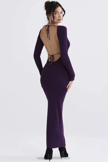 House of CB Kleidung Z26T318 Keana Grape Maxikleid aus Rippstrick