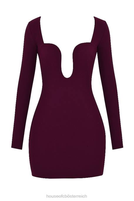 House of CB Kleidung Z26T325 Marcella Merlot-Korsettkleid mit tiefem Ausschnitt