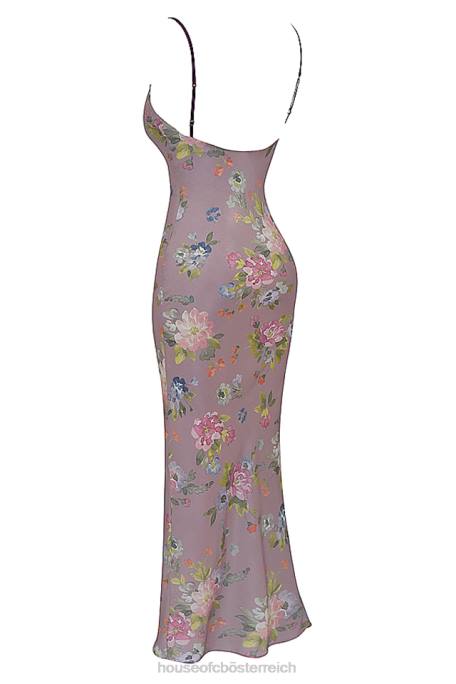 House of CB Kleidung Z26T328 Aria-Mauve-Maxikleid mit Blumenmuster