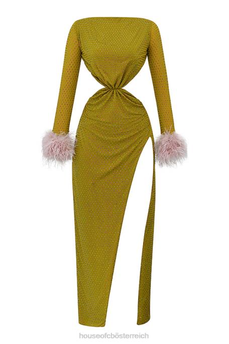 House of CB Kleidung Z26T332 Gina Chartreuse kristallisiertes Maxikleid