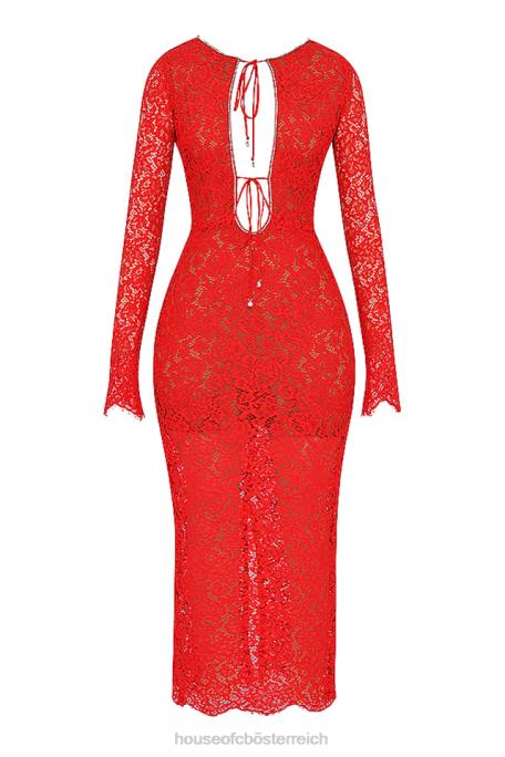 House of CB Kleidung Z26T340 Lisandra rotes Spitzen-Maxikleid