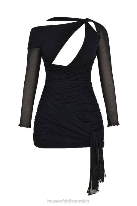 House of CB Kleidung Z26T343 Schwarzes Weihnachtsmann-Minikleid mit Glitzerausschnitt