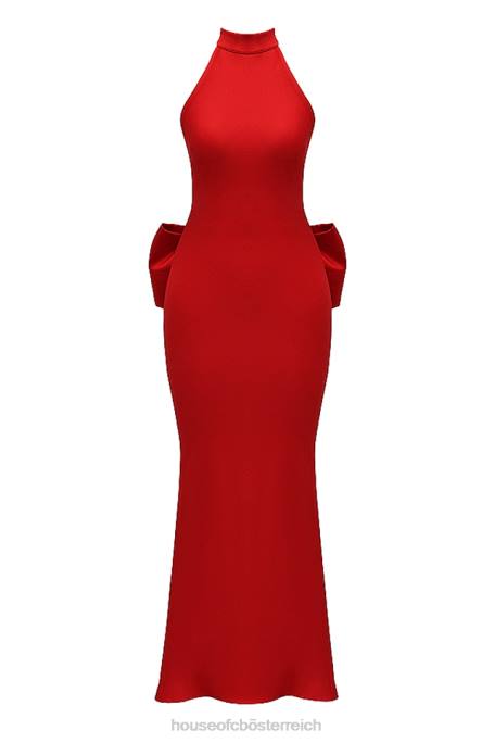 House of CB Kleidung Z26T349 Ilaria rotes Neckholder-Kleid mit Schleife