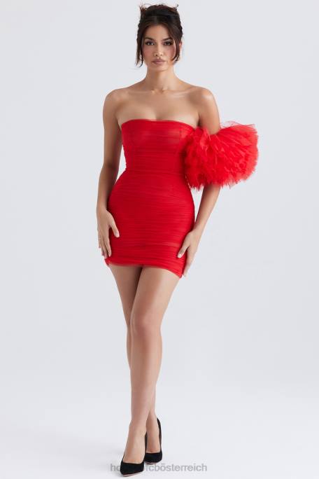 House of CB Kleidung Z26T358 Noelle Scarlet Kleid mit Rüschenärmeln