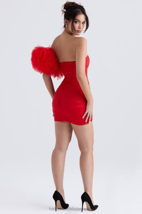 House of CB Kleidung Z26T358 Noelle Scarlet Kleid mit Rüschenärmeln