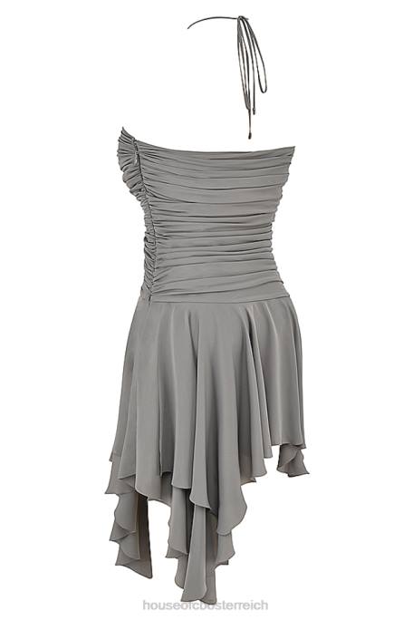 House of CB Kleidung Z26T364 Valeria Smoke gerafftes asymmetrisches Kleid