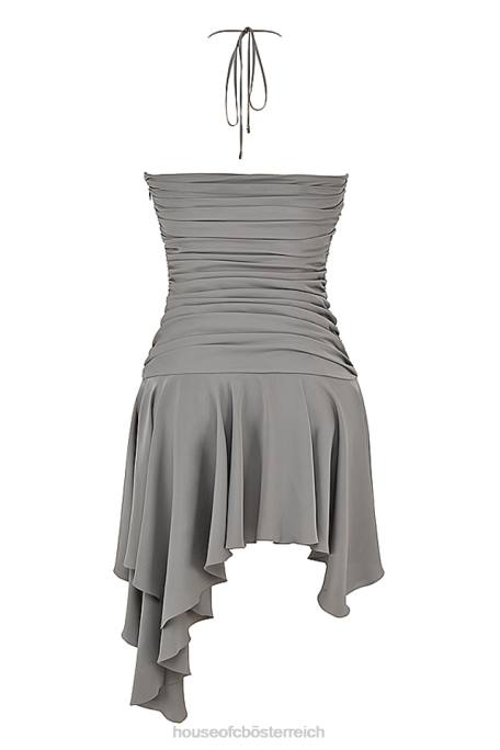 House of CB Kleidung Z26T364 Valeria Smoke gerafftes asymmetrisches Kleid