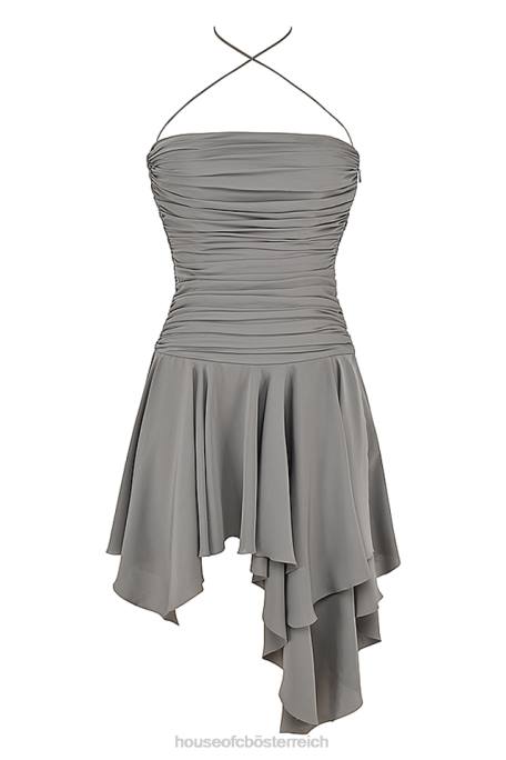 House of CB Kleidung Z26T364 Valeria Smoke gerafftes asymmetrisches Kleid