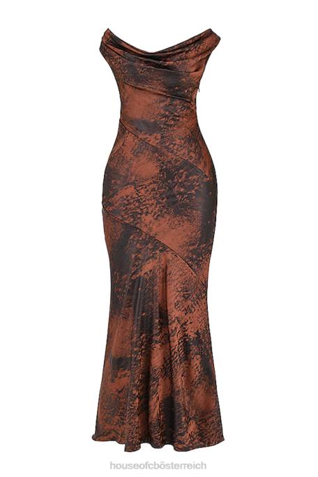 House of CB Kleidung Z26T373 Alaina antikes Kupfer-Maxikleid mit schrägem Schnitt