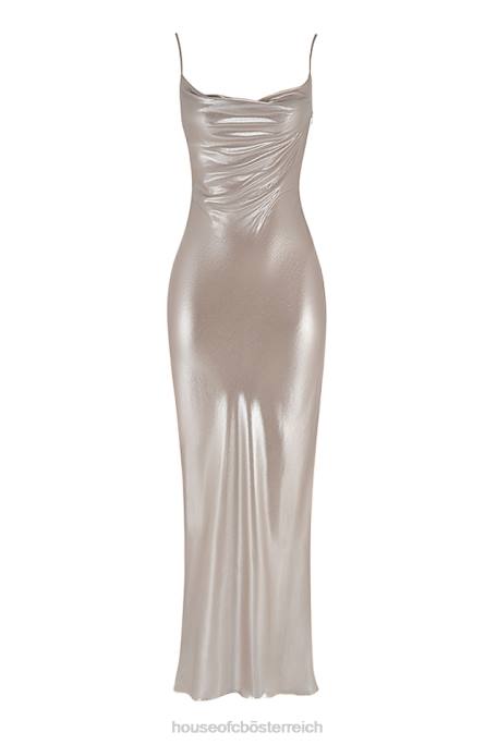 House of CB Kleidung Z26T375 Leia Champagner-schimmerndes Maxikleid mit tiefem Rückenausschnitt