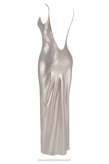 House of CB Kleidung Z26T375 Leia Champagner-schimmerndes Maxikleid mit tiefem Rückenausschnitt