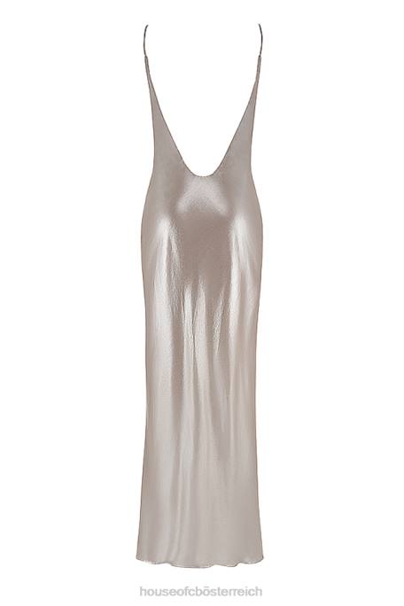 House of CB Kleidung Z26T375 Leia Champagner-schimmerndes Maxikleid mit tiefem Rückenausschnitt