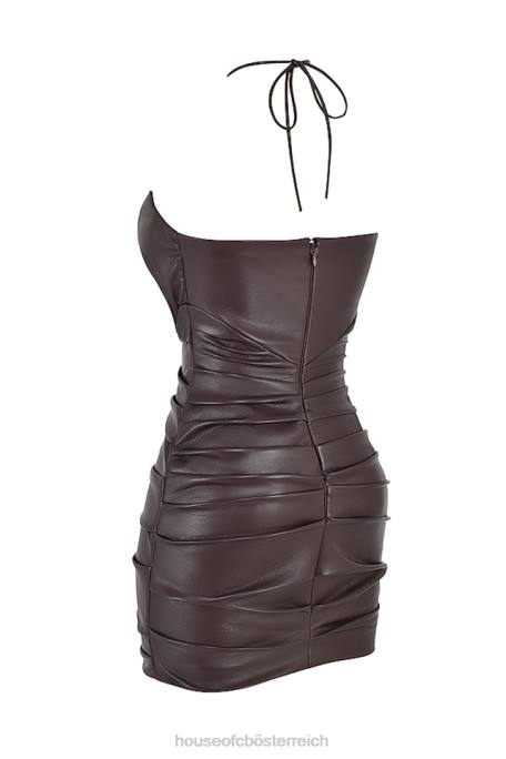 House of CB Kleidung Z26T377 Olivia Bitter Chocolate Minikleid aus veganem Leder