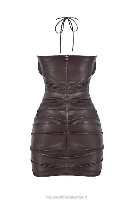 House of CB Kleidung Z26T377 Olivia Bitter Chocolate Minikleid aus veganem Leder