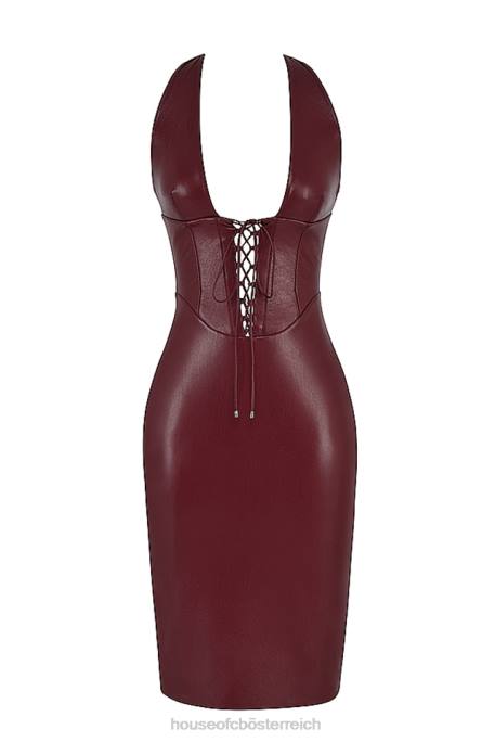 House of CB Kleidung Z26T378 Jaquetta Weinfarbenes Midikleid aus veganem Leder