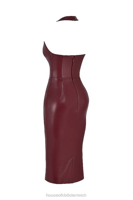 House of CB Kleidung Z26T378 Jaquetta Weinfarbenes Midikleid aus veganem Leder