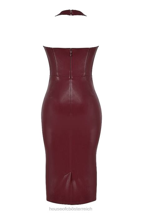 House of CB Kleidung Z26T378 Jaquetta Weinfarbenes Midikleid aus veganem Leder