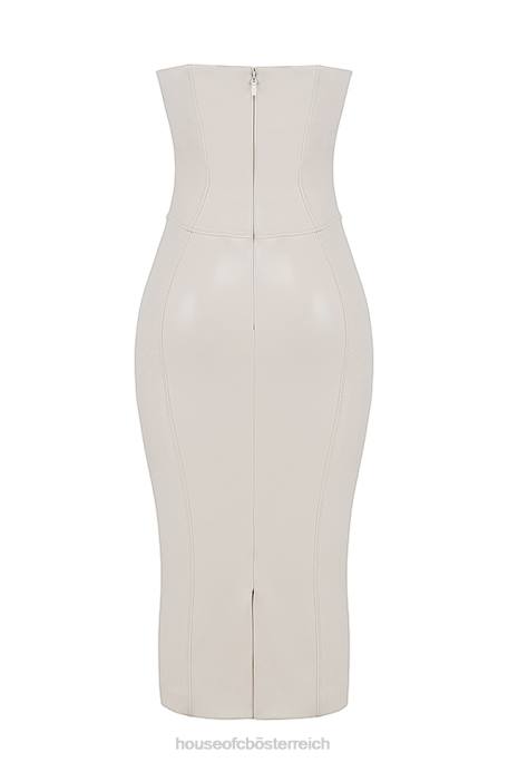 House of CB Kleidung Z26T381 Camilla elfenbeinfarbenes trägerloses Kleid aus veganem Leder