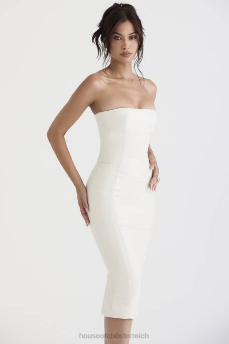 House of CB Kleidung Z26T381 Camilla elfenbeinfarbenes trägerloses Kleid aus veganem Leder