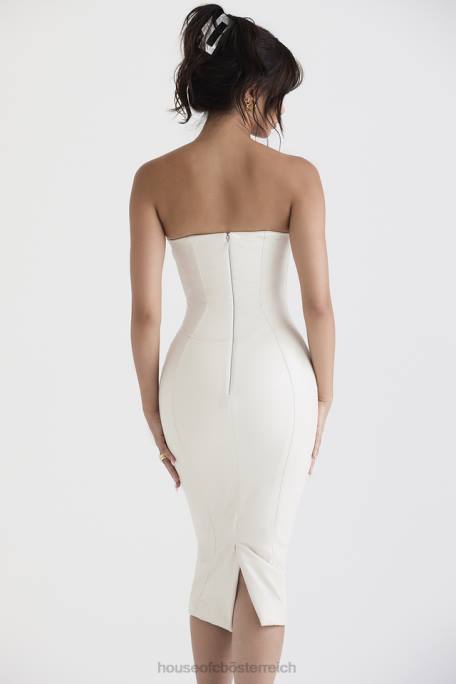 House of CB Kleidung Z26T381 Camilla elfenbeinfarbenes trägerloses Kleid aus veganem Leder