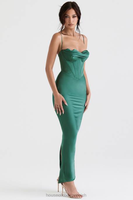 House of CB Kleidung Z26T394 Charmaine Forest Korsett-Maxikleid