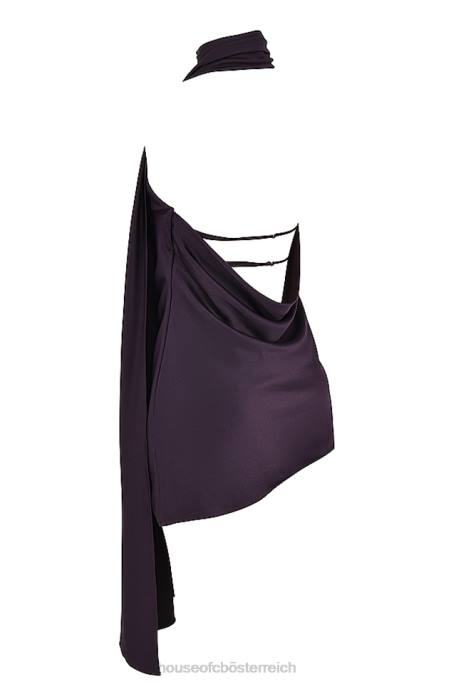 House of CB Kleidung Z26T396 Aida Night Shade asymmetrisches Kleid mit Wickelkragen