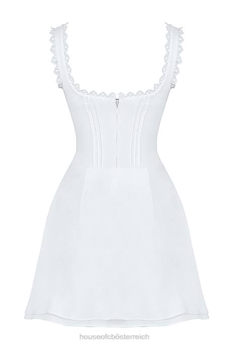 House of CB Kleidung Z26T399 Tilly weißes Minikleid mit Biesen