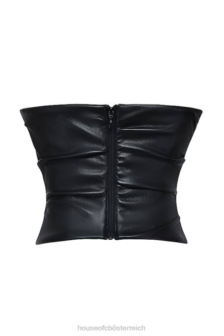 House of CB Kleidung Z26T4 Schwarzes Saffira-Korsett aus veganem Leder mit tiefem Ausschnitt