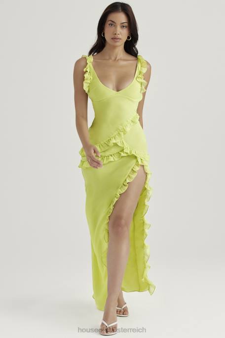 House of CB Kleidung Z26T414 Pixie Limettenfarbenes Maxikleid mit Rüschen