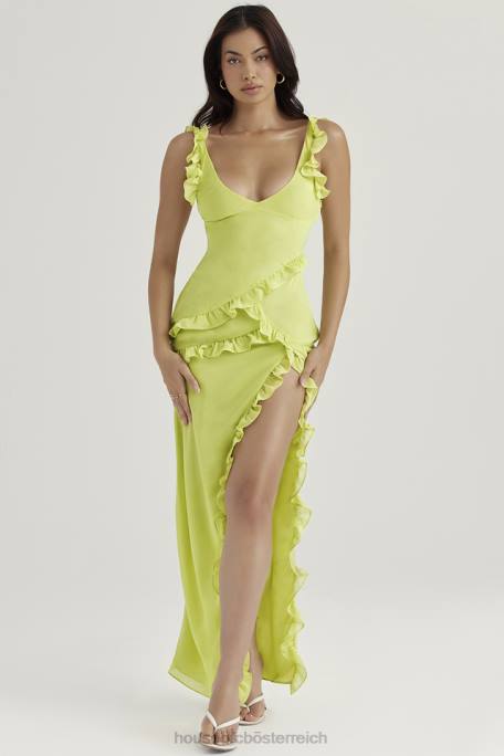 House of CB Kleidung Z26T414 Pixie Limettenfarbenes Maxikleid mit Rüschen