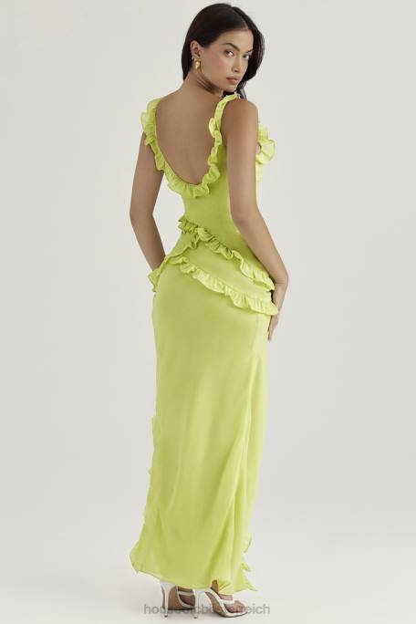 House of CB Kleidung Z26T414 Pixie Limettenfarbenes Maxikleid mit Rüschen