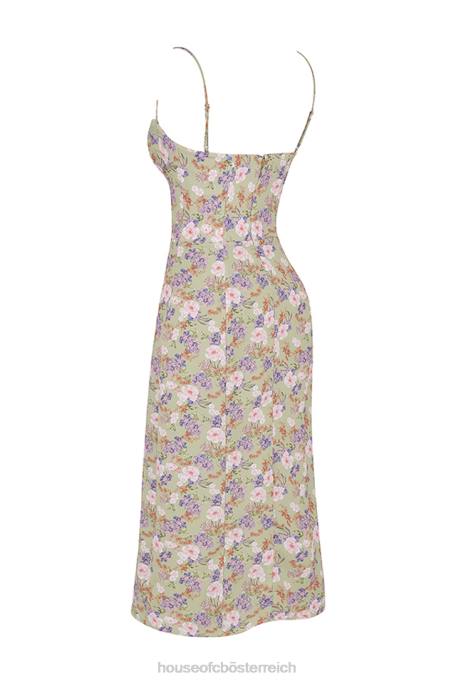 House of CB Kleidung Z26T442 Charlotte Pfingstrosen-Print Midi-Sommerkleid