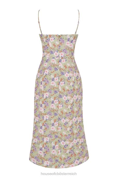 House of CB Kleidung Z26T442 Charlotte Pfingstrosen-Print Midi-Sommerkleid