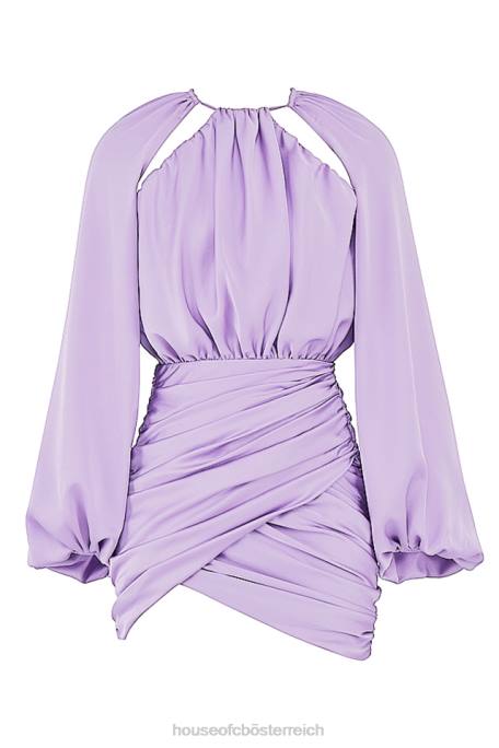 House of CB Kleidung Z26T458 Kate Orchid Satin-Minikleid mit Wickelfront vorne