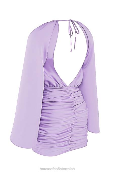 House of CB Kleidung Z26T458 Kate Orchid Satin-Minikleid mit Wickelfront vorne