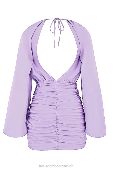 House of CB Kleidung Z26T458 Kate Orchid Satin-Minikleid mit Wickelfront vorne