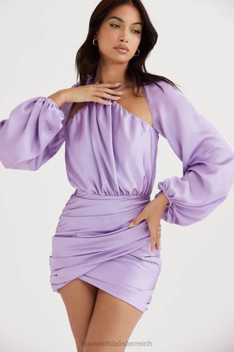 House of CB Kleidung Z26T458 Kate Orchid Satin-Minikleid mit Wickelfront vorne