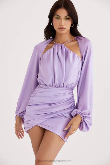 House of CB Kleidung Z26T458 Kate Orchid Satin-Minikleid mit Wickelfront vorne