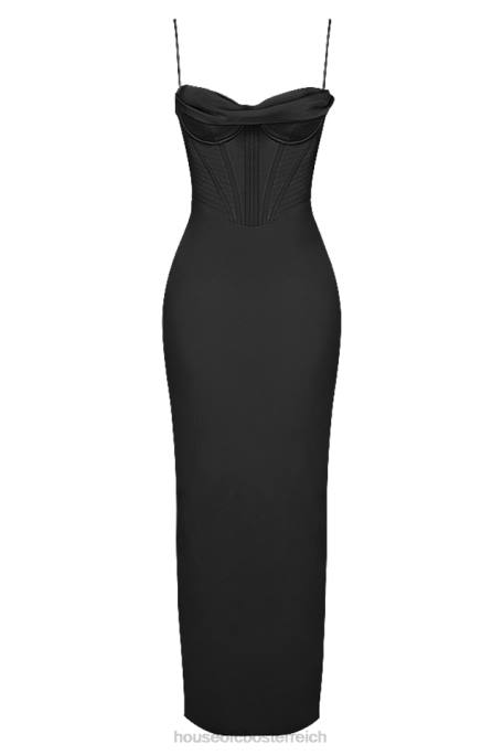 House of CB Kleidung Z26T474 Charmaine schwarzes Korsett-Maxikleid